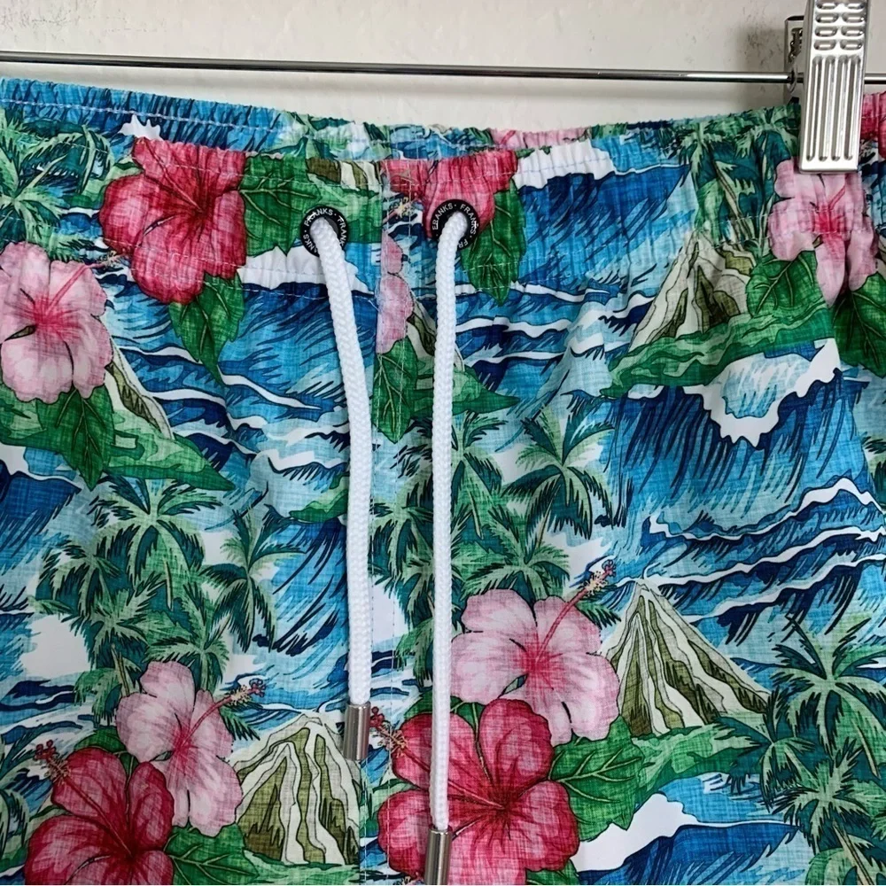 Franks Swim Trunks Mesh Lined Men’s M Pockets Boardshorts Logo Hibiscus Aloha